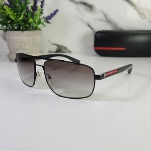 Prada Sunglasses Aviator SPS 59U Black Frame with Light Gradient Lenses